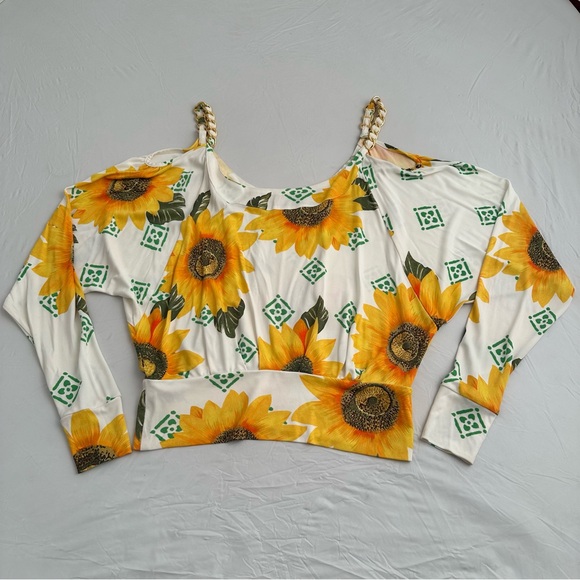 Dolce and Gabbana multicolor sunflower cold shoulder top M - Picture 6 of 10